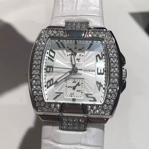 Guess Watch with White Leather Strap